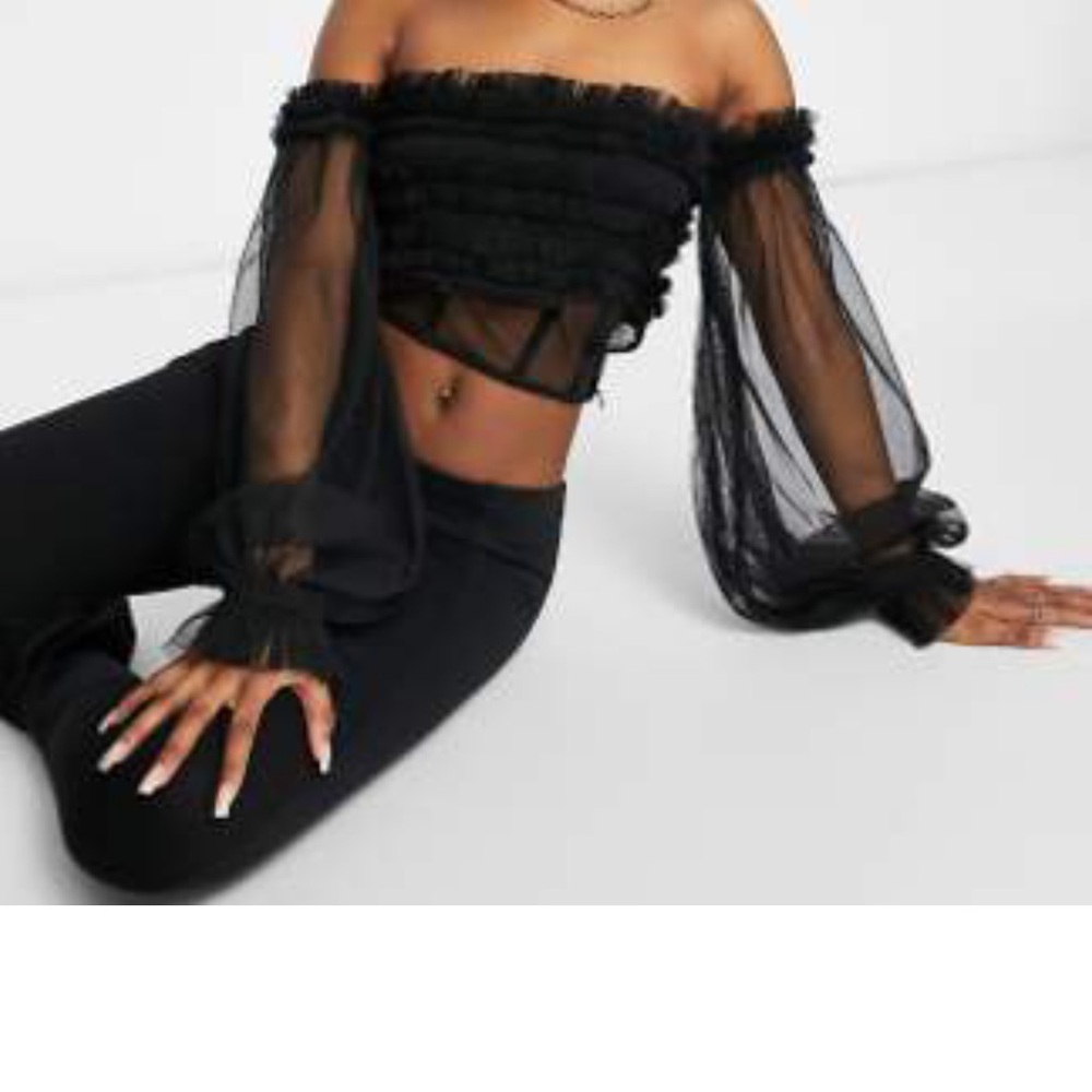 ASOS Black Sheer Off-Shoulder Crop Top